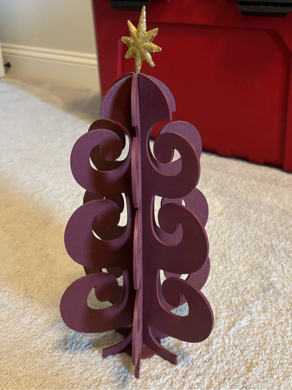 Opalhouse Burgundy Wooden Holiday Tree with Gold Star Topper